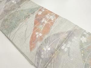 引箔山々に萩・桔梗・芒模様織出し袋帯